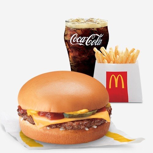 Cheesburger with regular fries and drinks